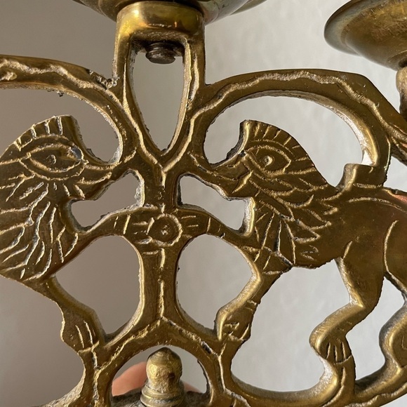 Antique Brass 3 Branch candle holders Lion of Judah design - Picture 2 of 4